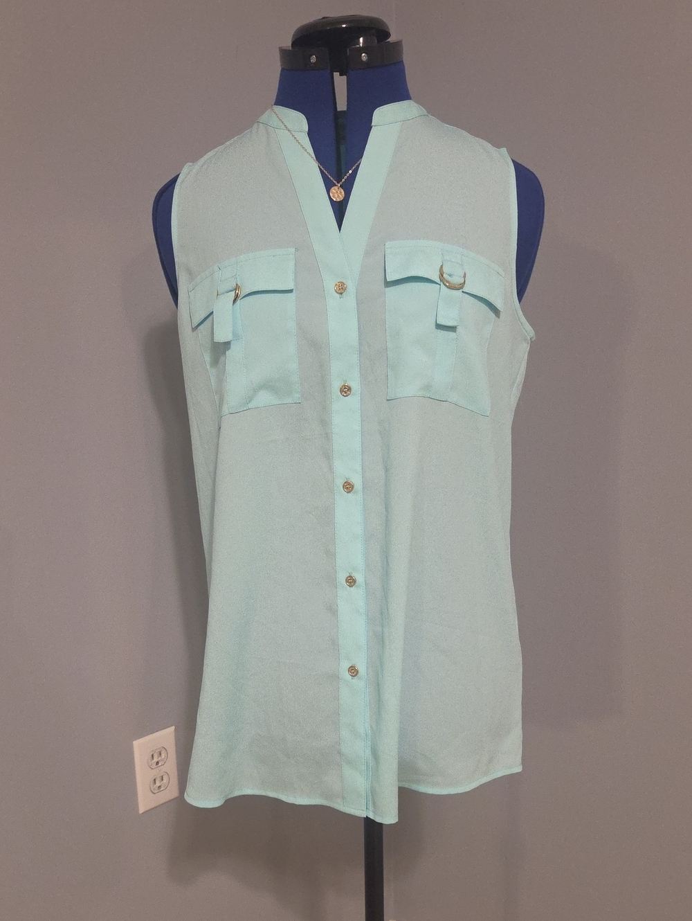 Calvin Klein Mint Sleeveless Button-Front Blouse